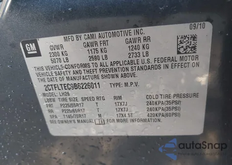 2011 GMC Terrain Sle из США, поврежденный, VIN 2CTFLTEC9B6226011